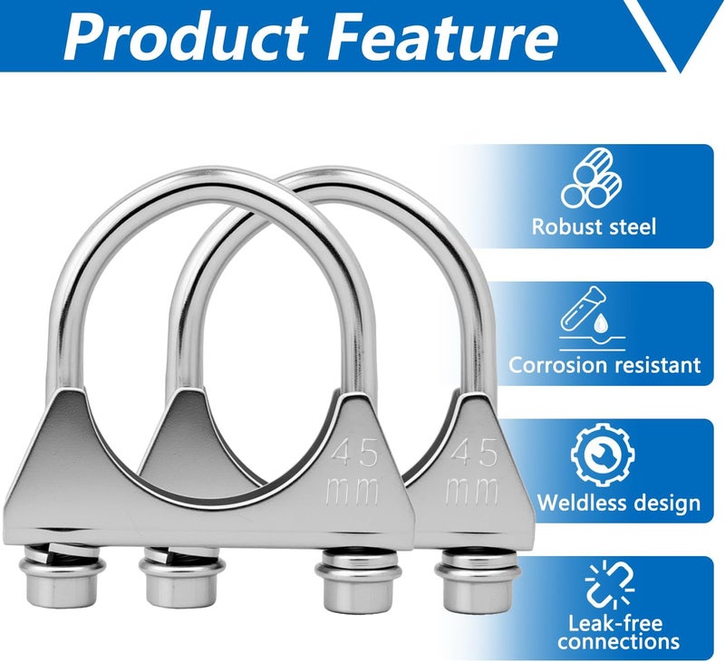 IFYKIM 1.75" U-Bolt Muffler Exhaust Clamps, Saddle Style U-Bolt Clamp Fit 1.75" OD on Tip Pipes Connection (45mm-fit 1.75" OD) - Image 5